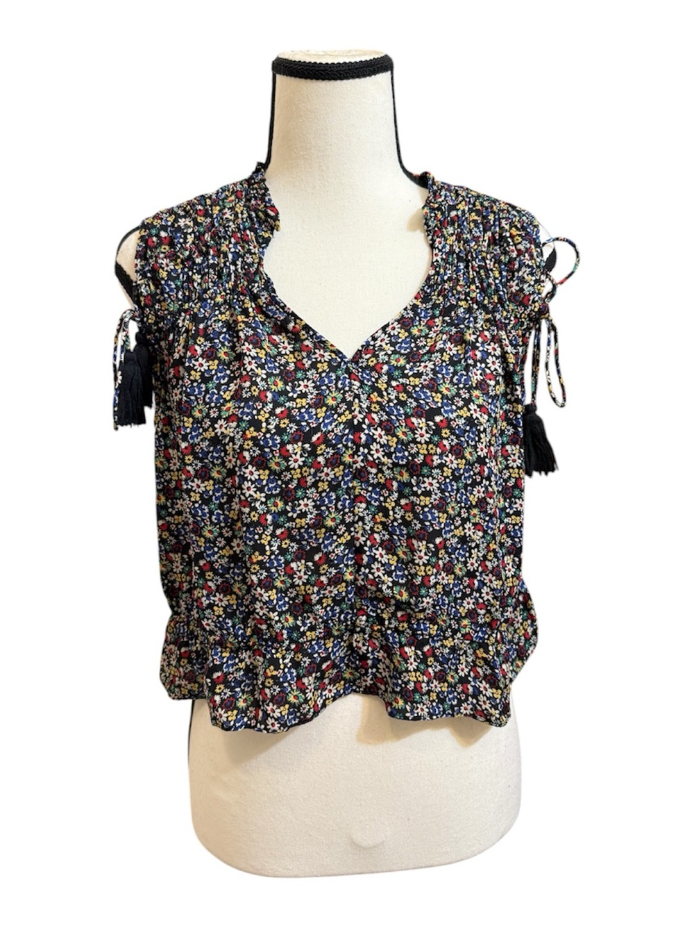 10 Crosby Derek Lam | Black Floral Smocked Tassel Camisole silk